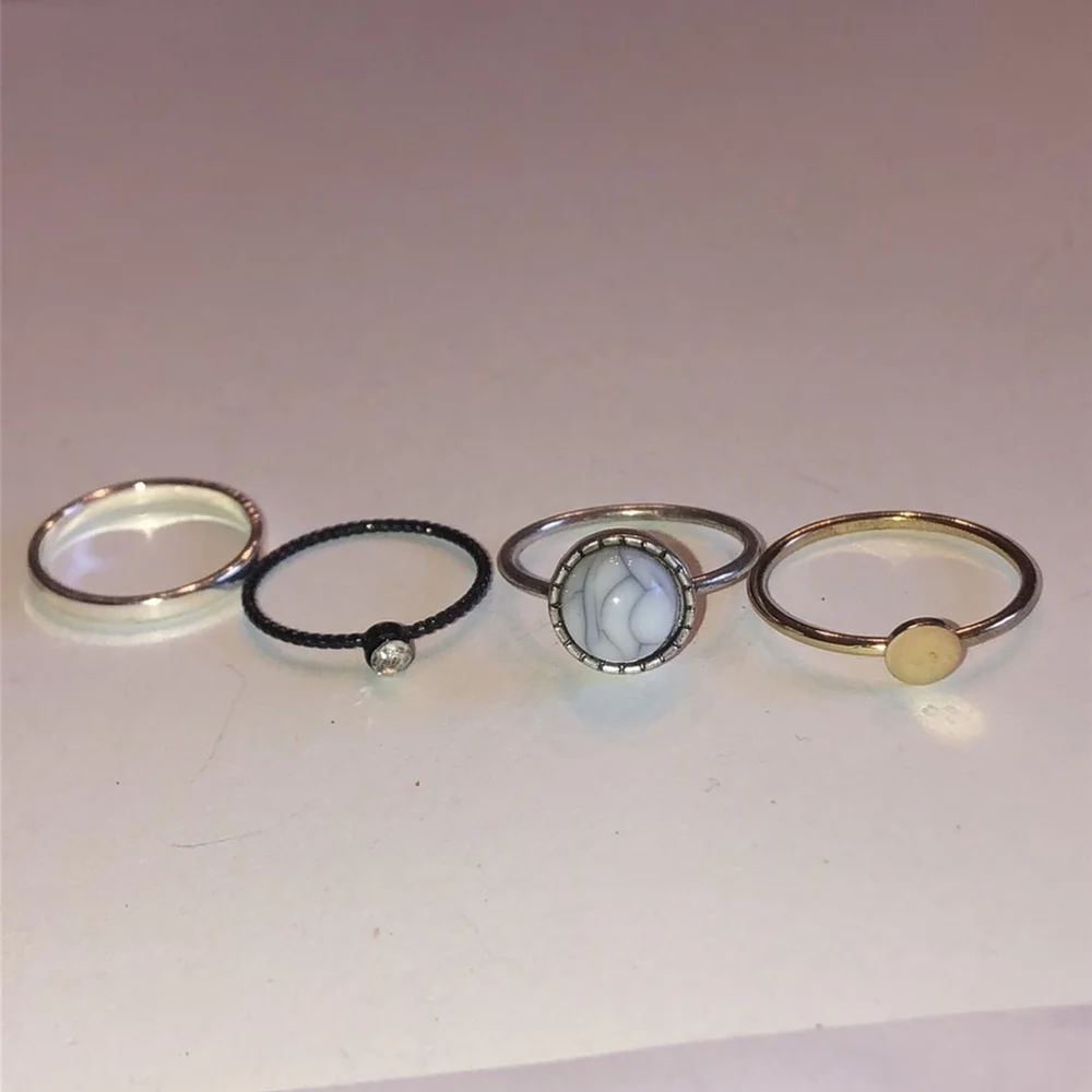 Lot of 4 Rings Boho Gold Tone Silver Tone Various Sizes
